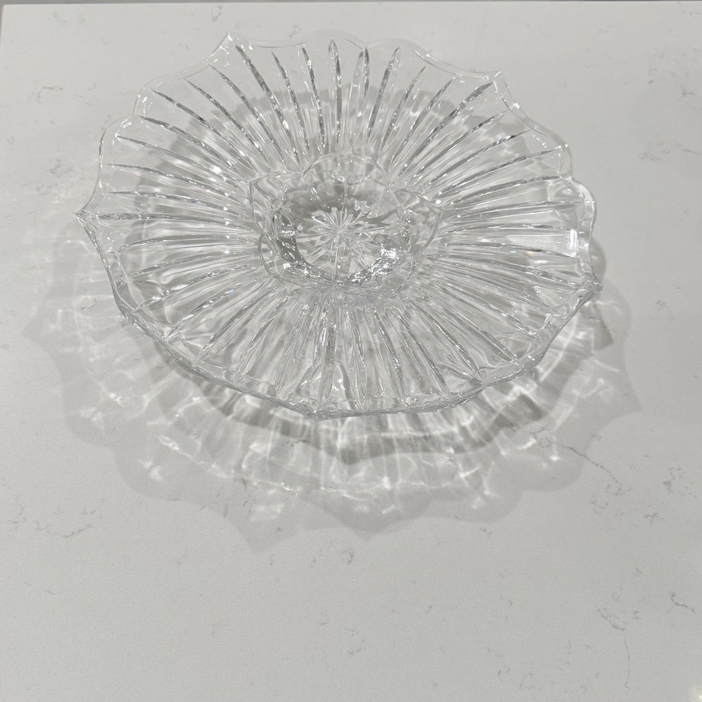 Large Sunburst Centerpiece Bowl Scalloped Edge 12.5 Inch Clear